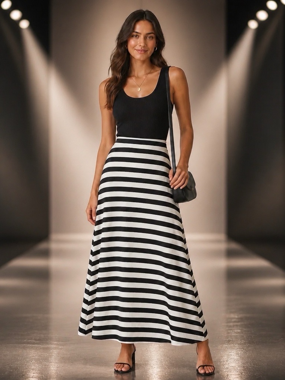 LuLaRoe Maxi Black & White Horizontal Stripe Maxi Skirt Large